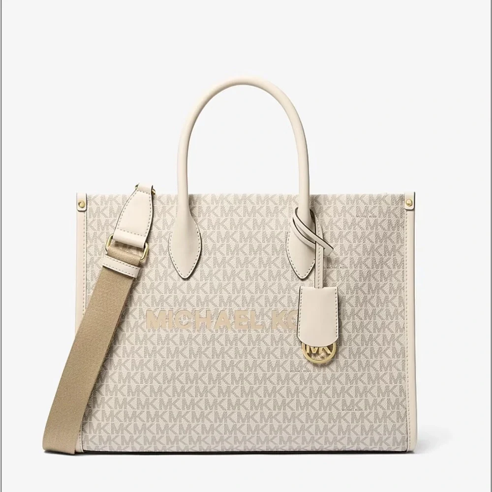 Michael Kors Cream Logo Tote Bag with Gold Accent